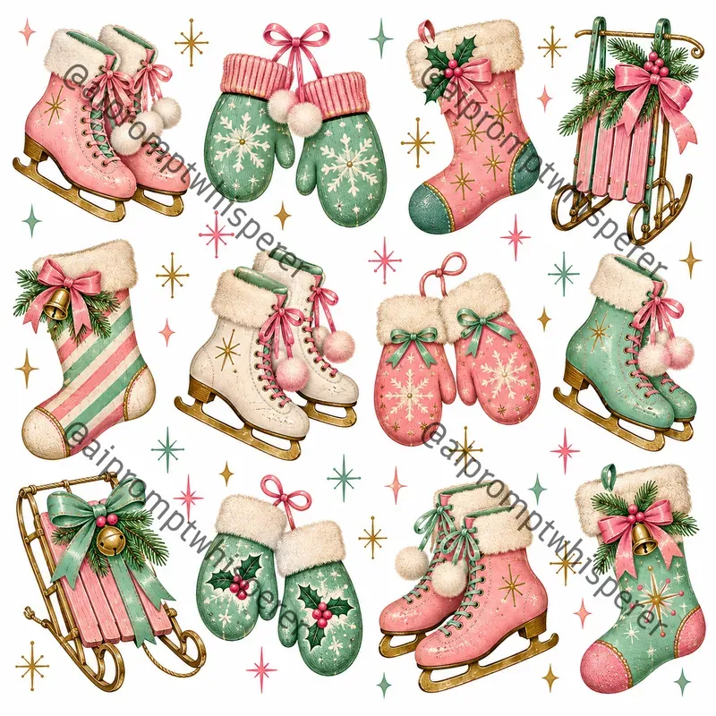 Retro Christmas Clipart Sheets For Etsy