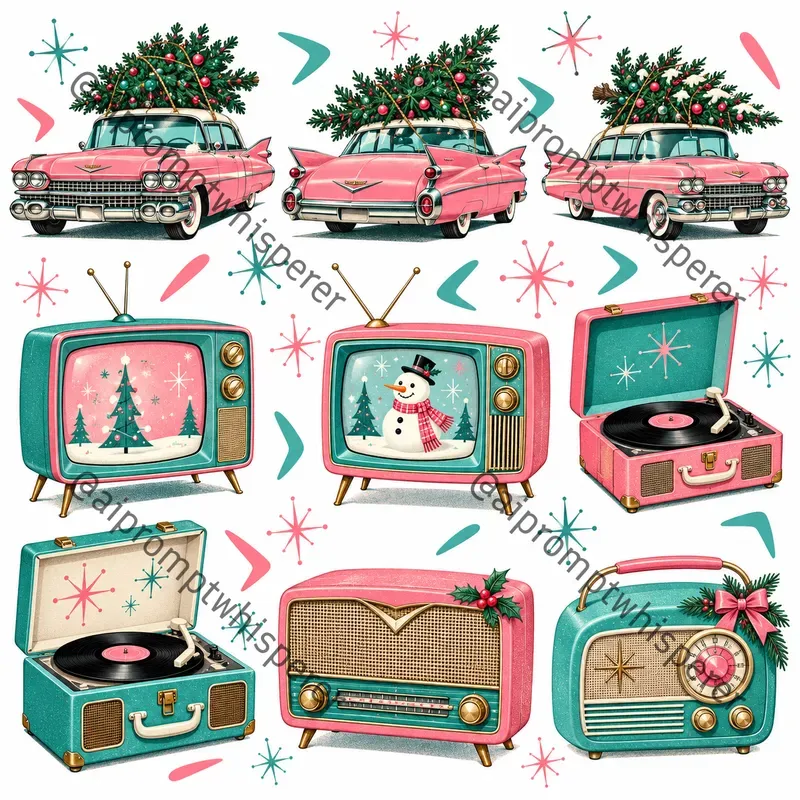 Retro Christmas Clipart Sheets For Etsy