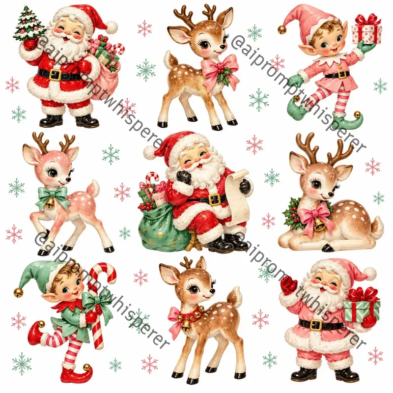 Retro Christmas Clipart Sheets For Etsy
