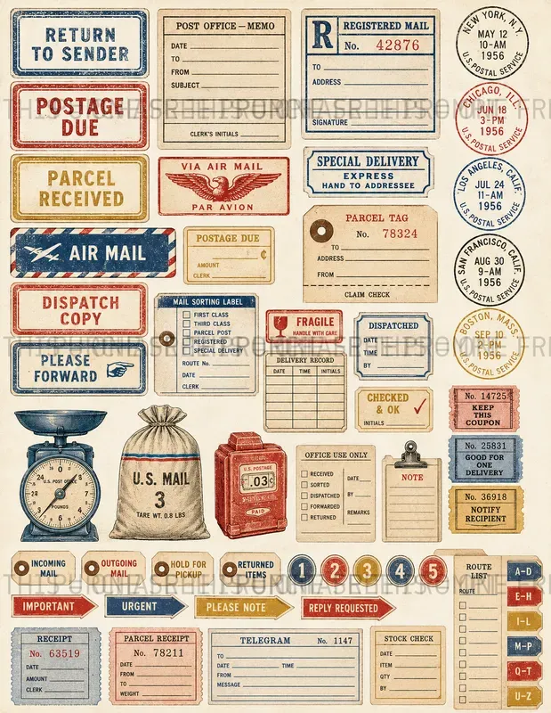 Retro Office Ephemera Sheets