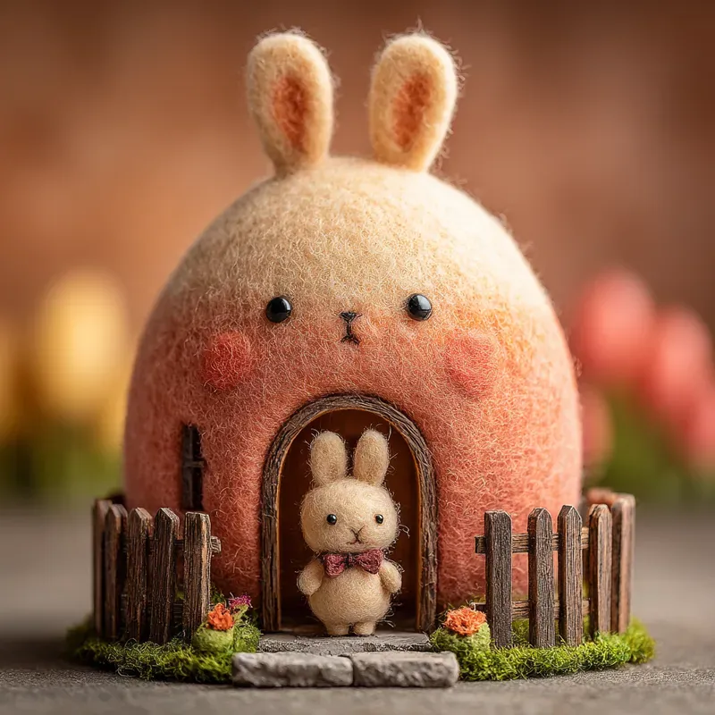 Tactile Easter Needlefelted Cottages