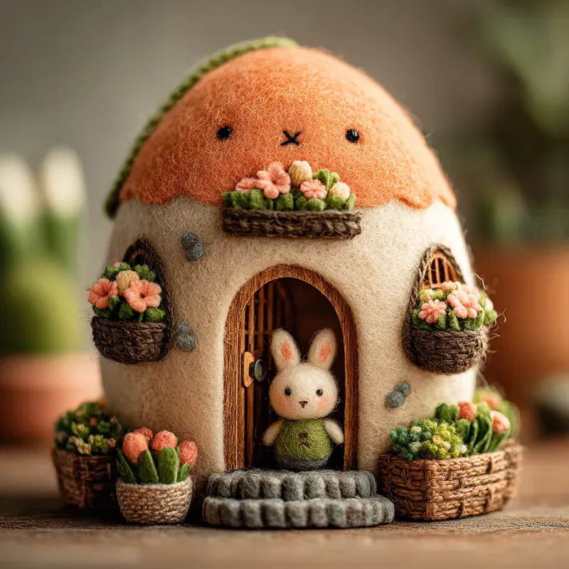 Tactile Easter Needlefelted Cottages