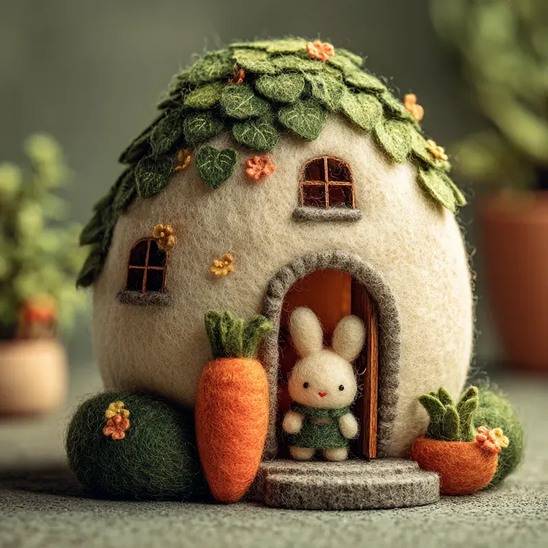 Tactile Easter Needlefelted Cottages