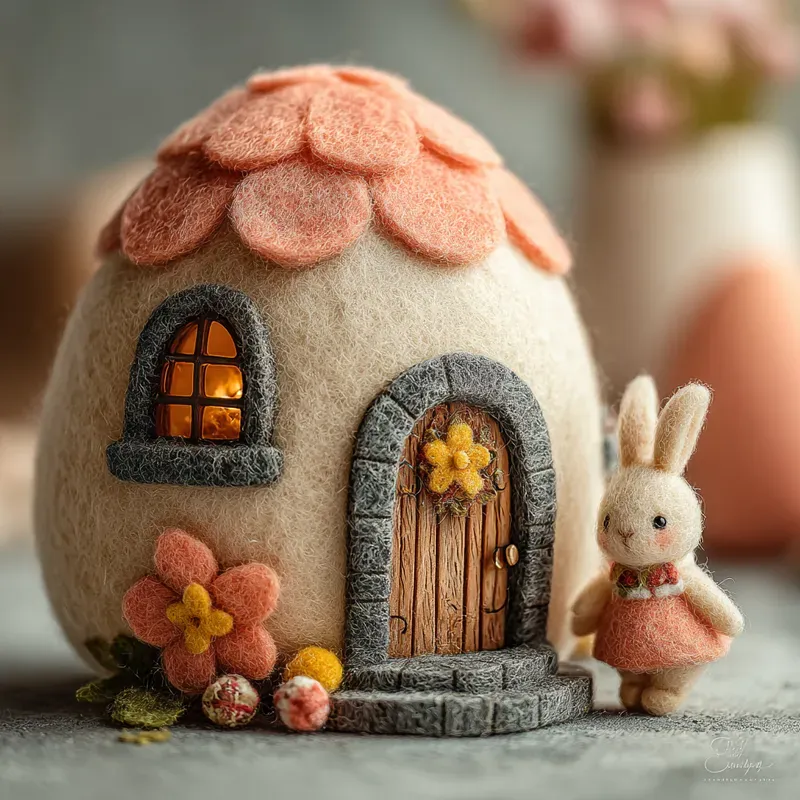 Tactile Easter Needlefelted Cottages