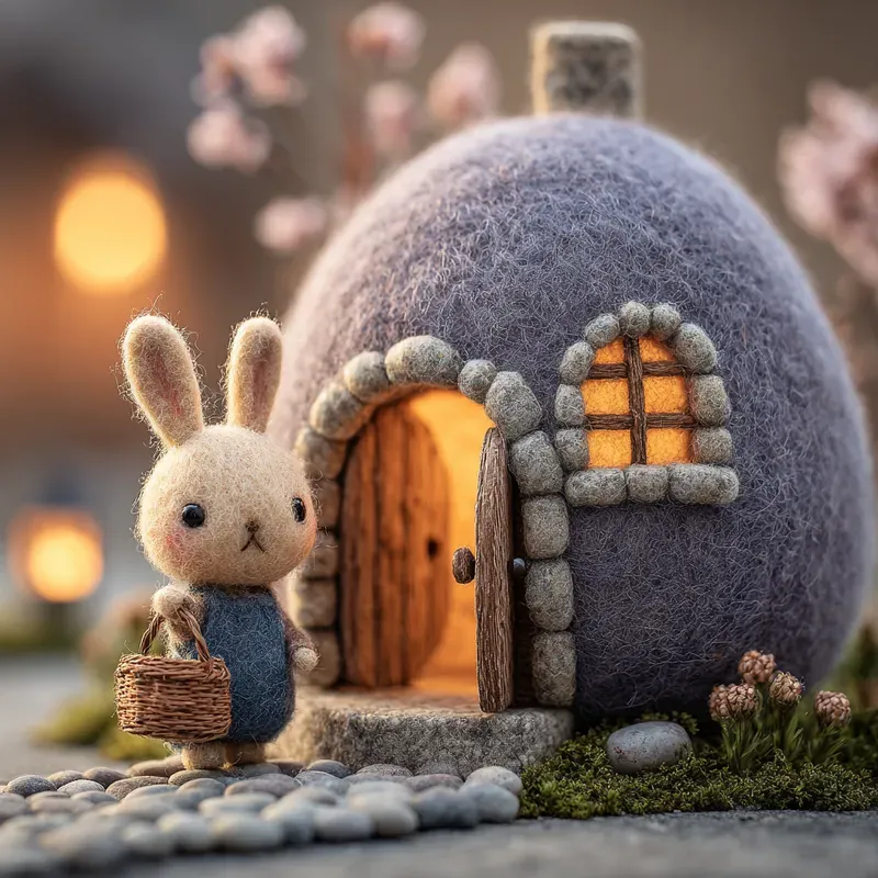 Tactile Easter Needlefelted Cottages