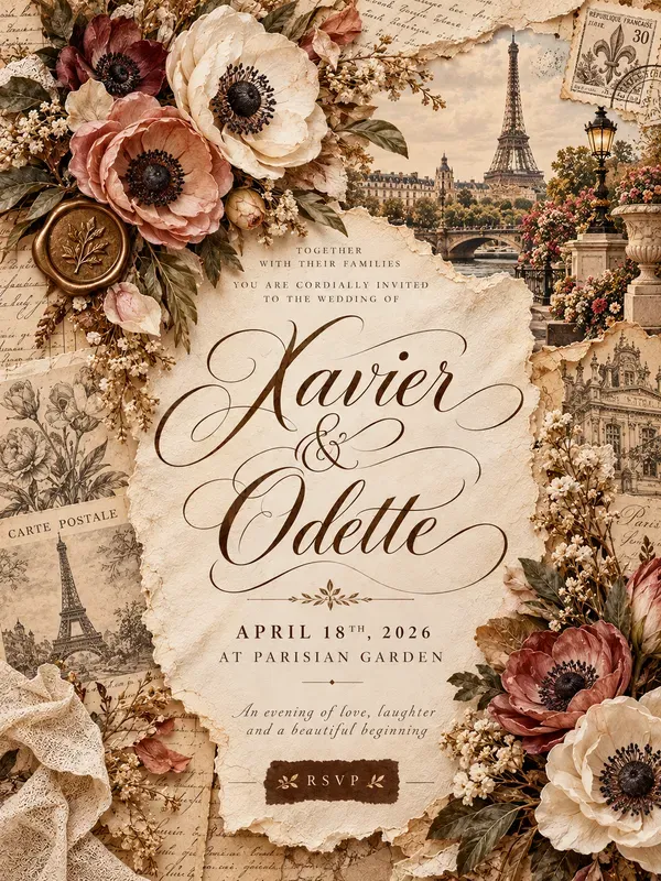 Vintage Sepia Torn Paper Wedding Invites