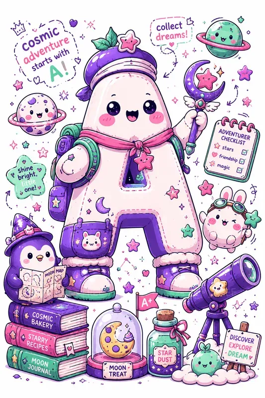 Kawaii Space Alphabets And Numbers
