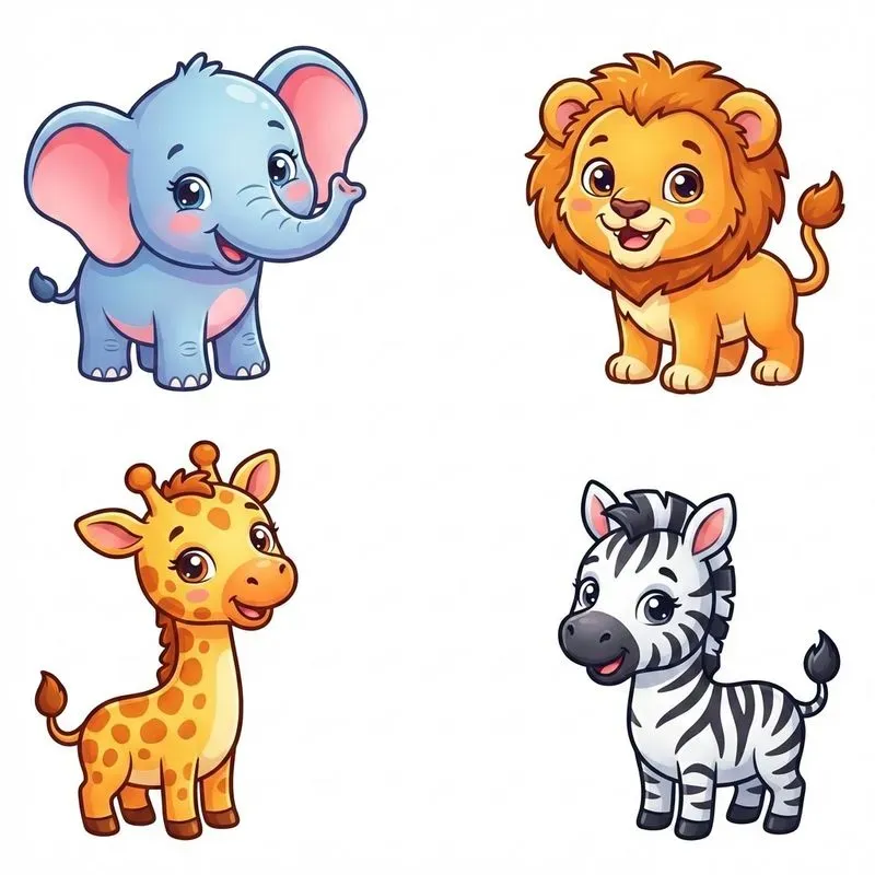 Colorful Cute Cartoon Baby Animals