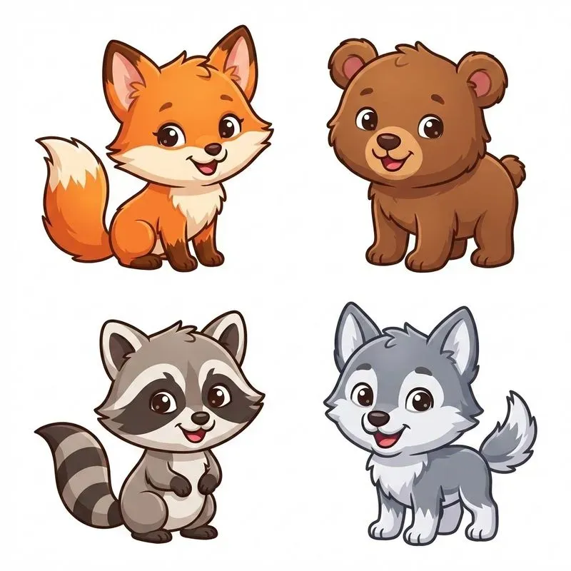 Colorful Cute Cartoon Baby Animals