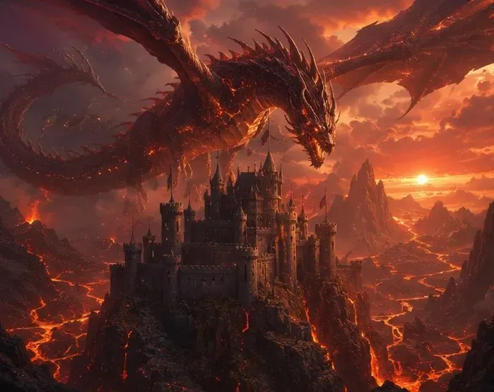 Mythical Dragons Above Ancient Castles