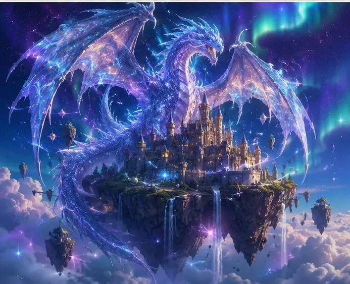 Mythical Dragons Above Ancient Castles