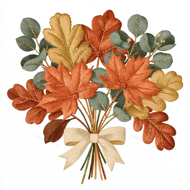 Autumn Embroidery Effect Cliparts