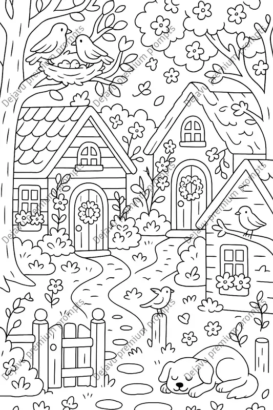Cozy Village Coloring Book Pages