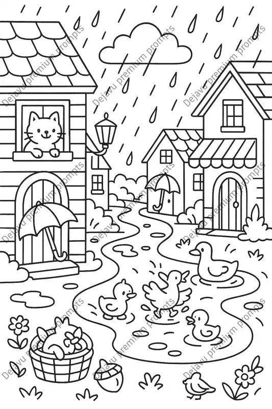 Cozy Village Coloring Book Pages