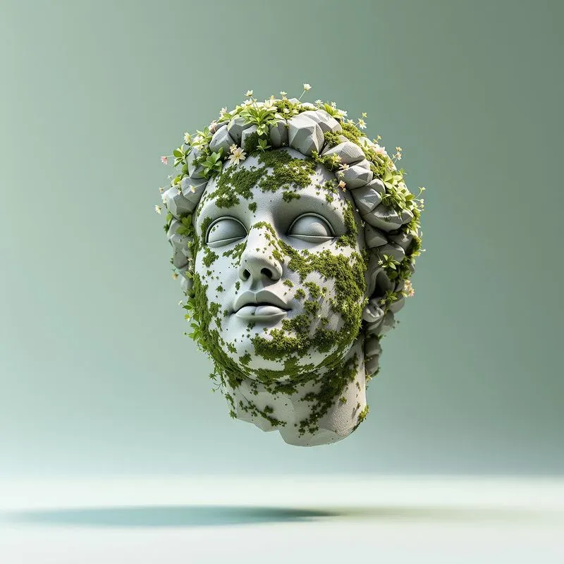 Floating Moss Rocks Organic 3D Design