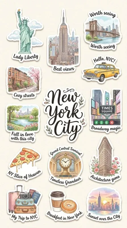 Cute Watercolor Travel Sticker Sheets