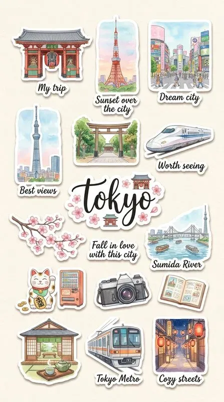 Cute Watercolor Travel Sticker Sheets