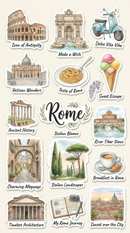 Cute Watercolor Travel Sticker Sheets