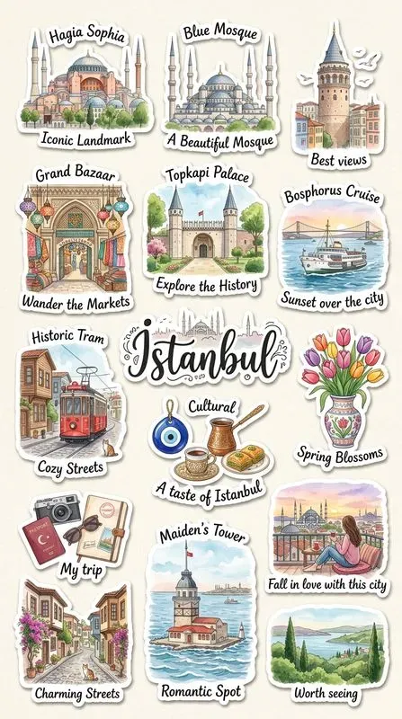 Cute Watercolor Travel Sticker Sheets