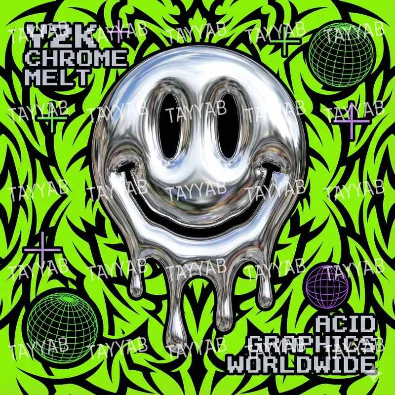 90s Aesthetic Y2k Chrome Posters