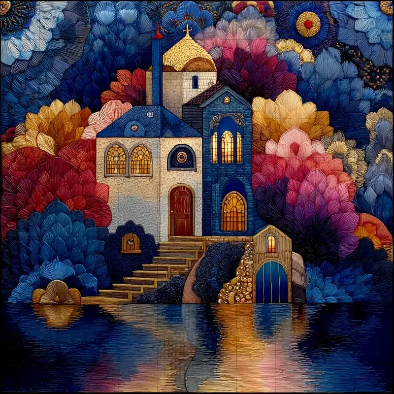 Embroidered Mosaic Folk Thread Art