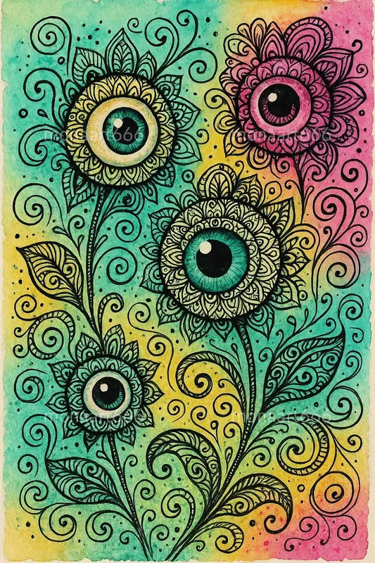 Whimsical Psychedelic Doodle Art