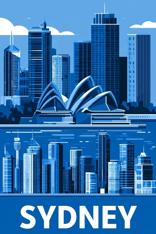 Monochrome Blue City Travel Posters