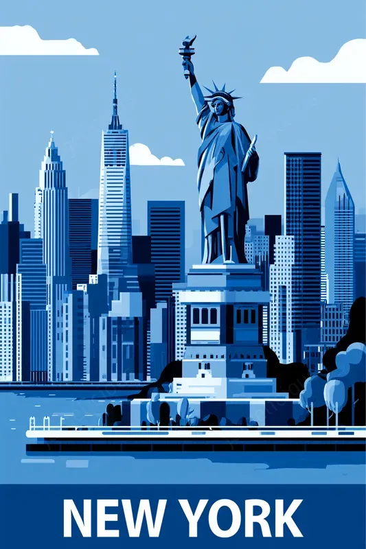 Monochrome Blue City Travel Posters