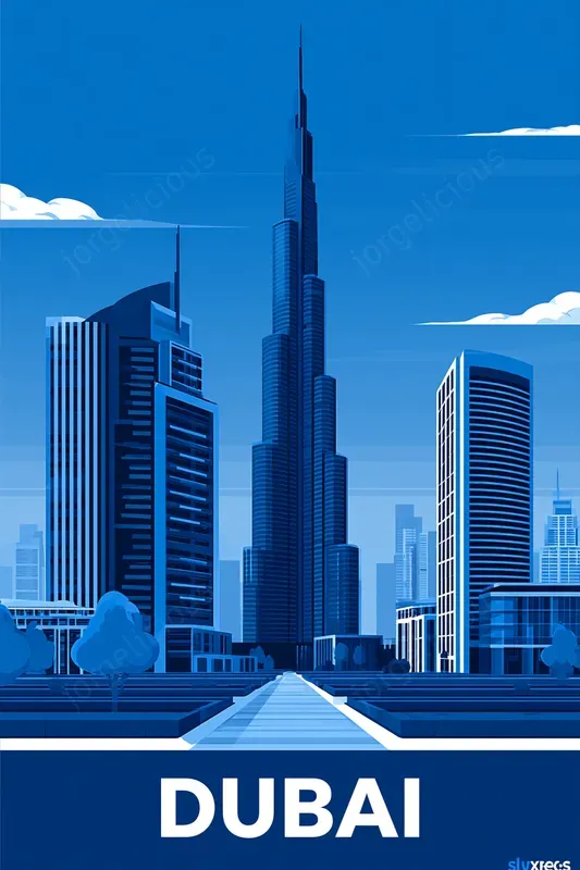 Monochrome Blue City Travel Posters