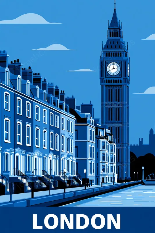 Monochrome Blue City Travel Posters