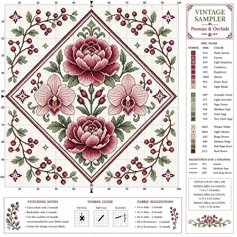 Symmetrical Floral Crossstitch Patterns
