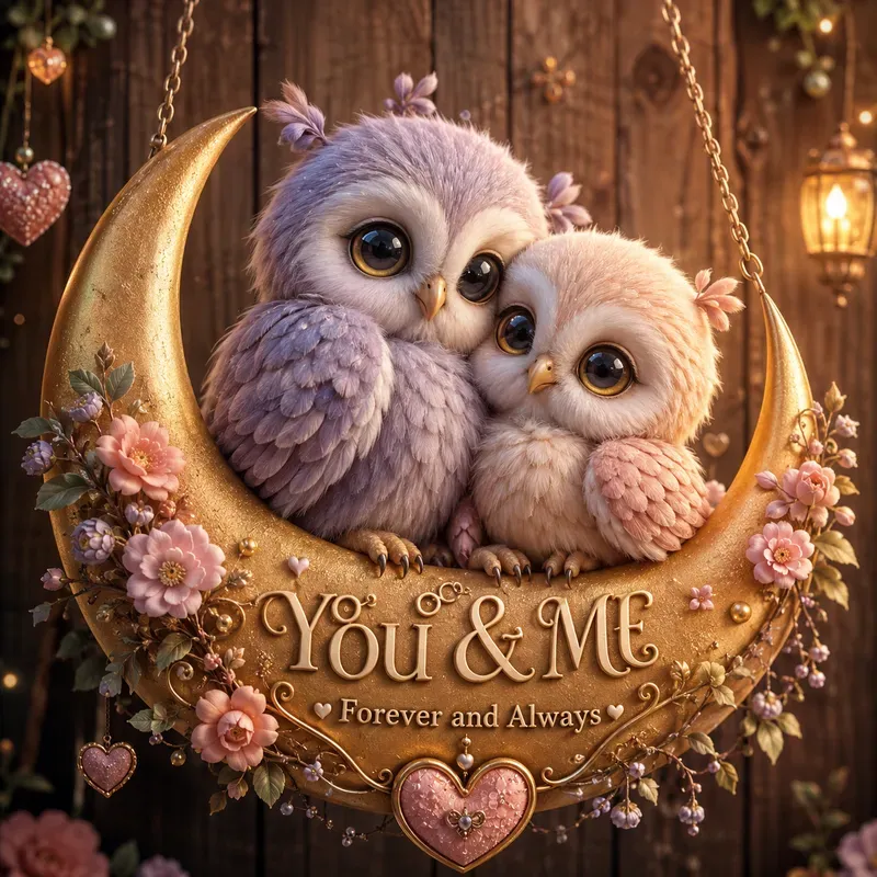 Cute Love Birds Wooden Heart Art