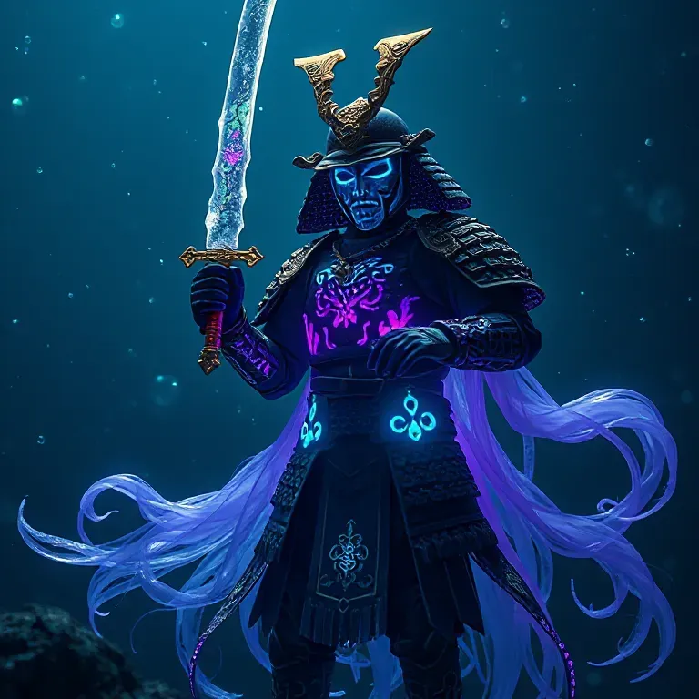 Neon Bioluminescent Deepsea Samurai