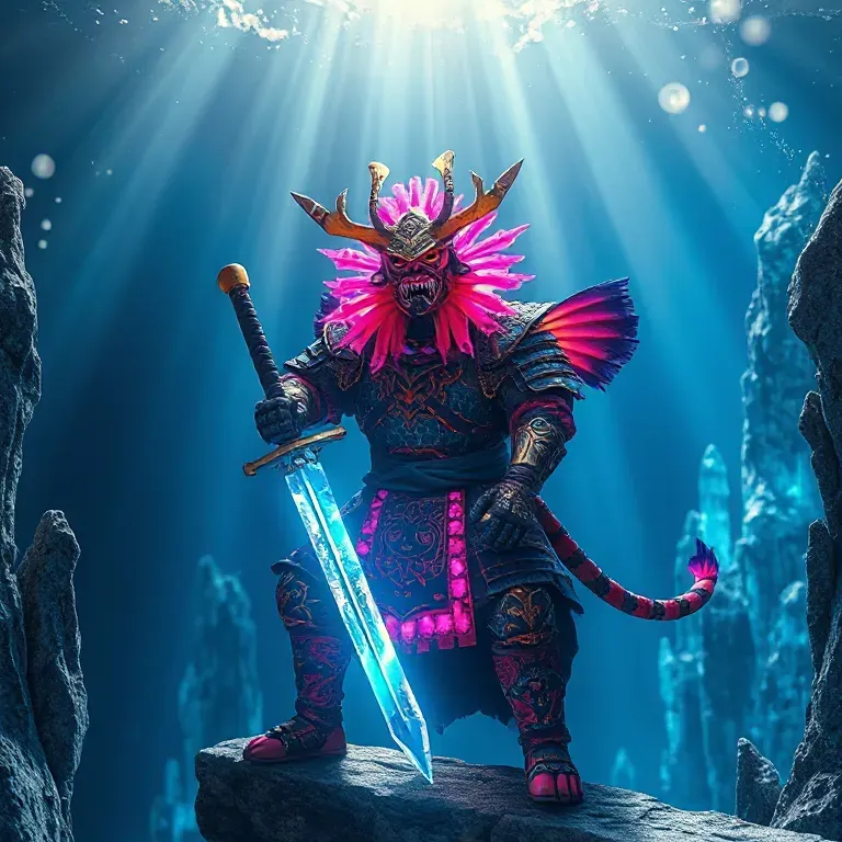Neon Bioluminescent Deepsea Samurai