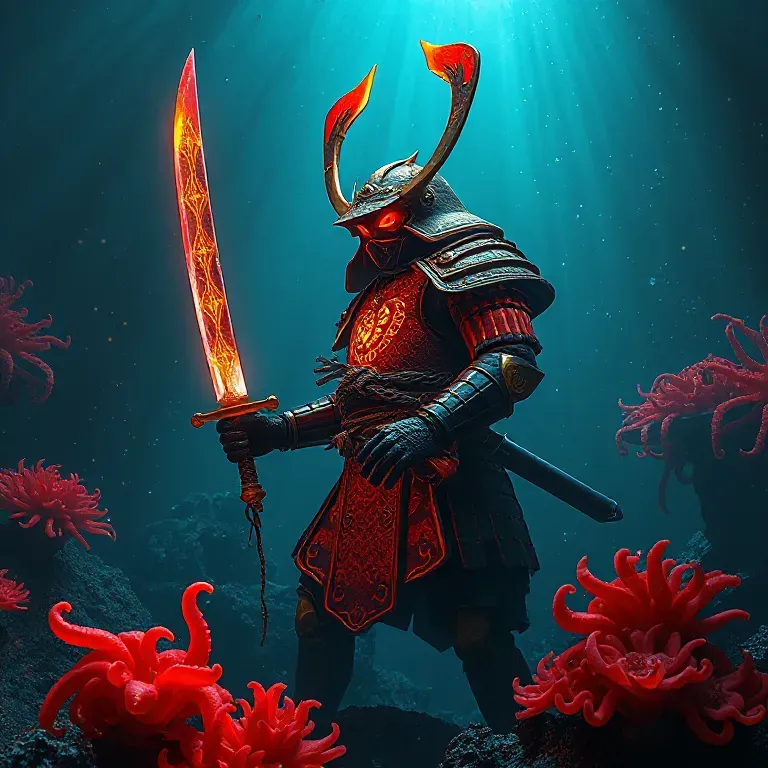 Neon Bioluminescent Deepsea Samurai