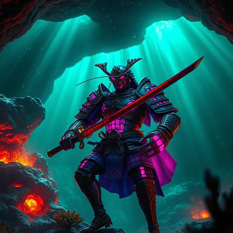 Neon Bioluminescent Deepsea Samurai