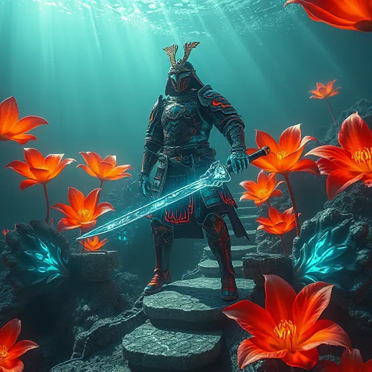 Neon Bioluminescent Deepsea Samurai