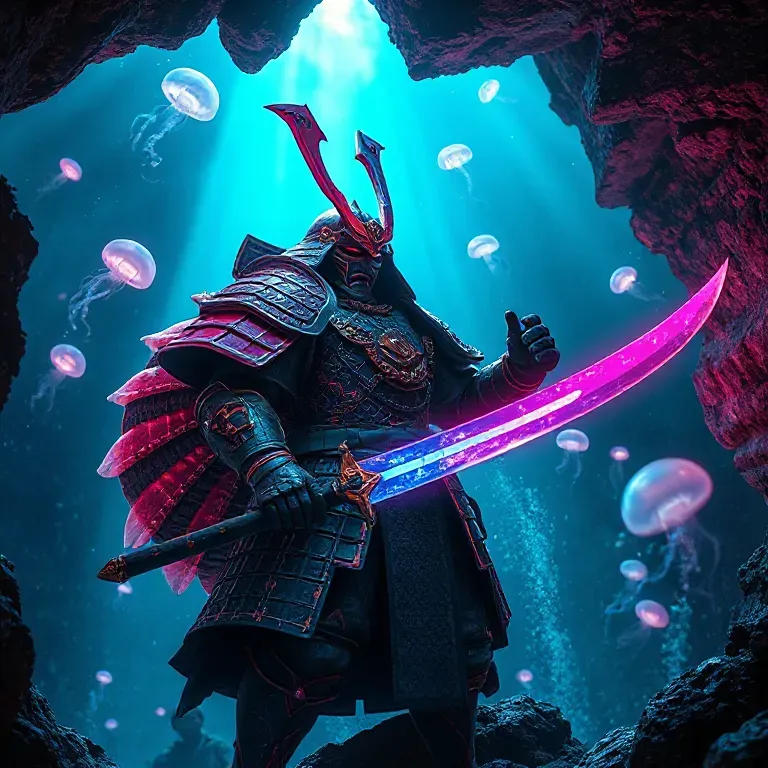 Neon Bioluminescent Deepsea Samurai