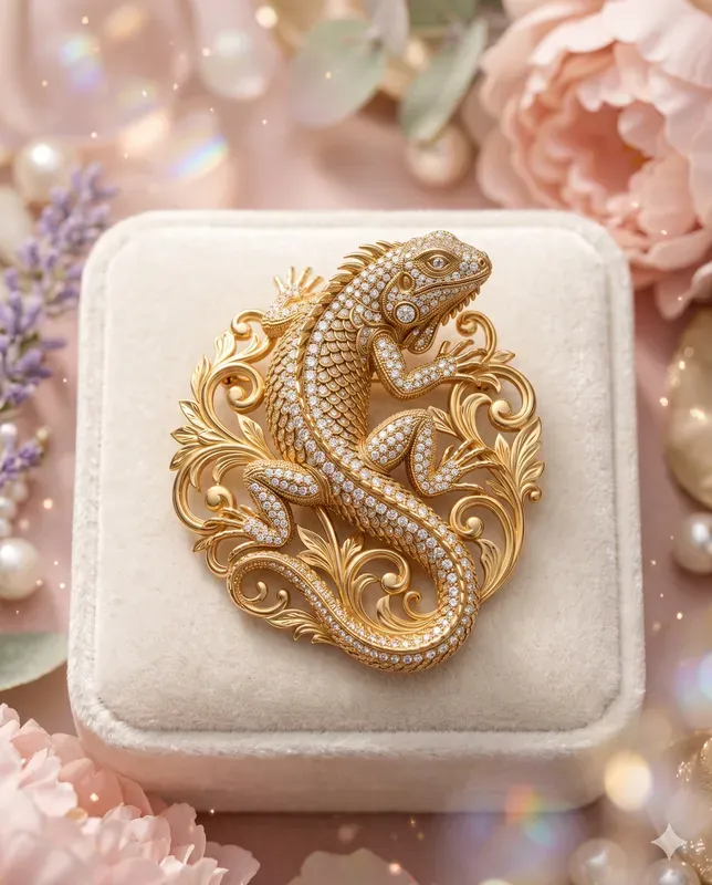 Unisex Golden Reptile Brooches