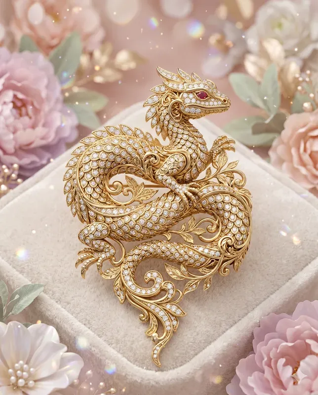 Unisex Golden Reptile Brooches