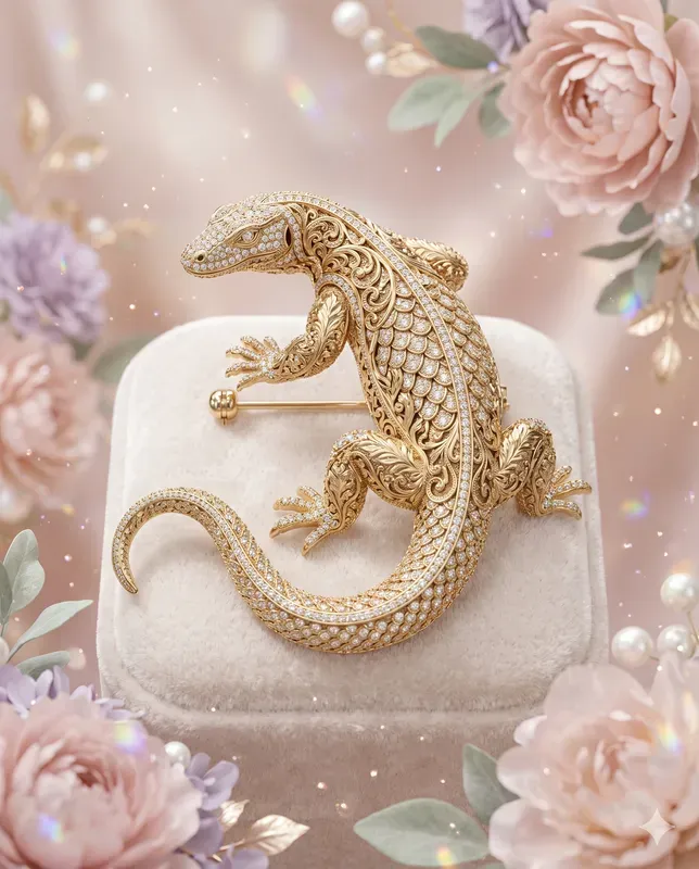 Unisex Golden Reptile Brooches