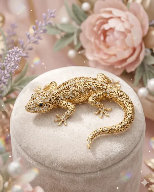 Unisex Golden Reptile Brooches