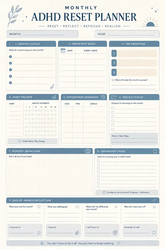 Adhd Daily Monthly Yearly Planners