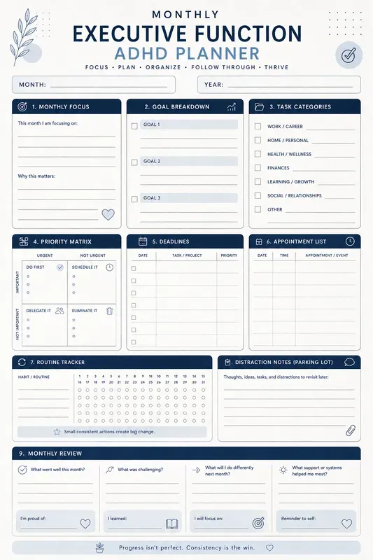 Adhd Daily Monthly Yearly Planners