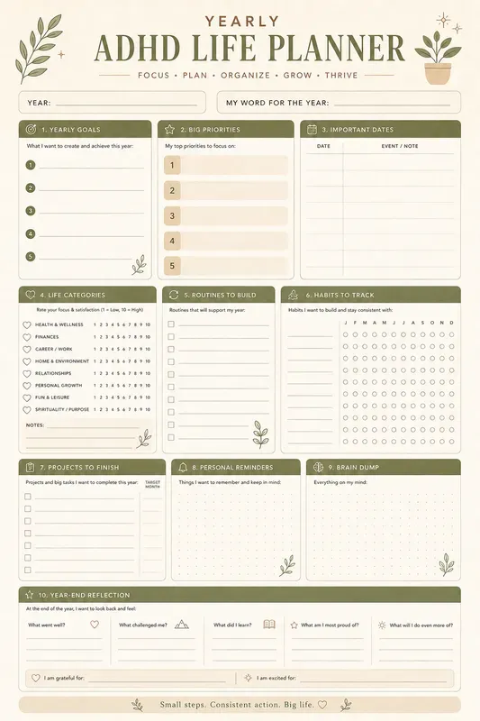 Adhd Daily Monthly Yearly Planners
