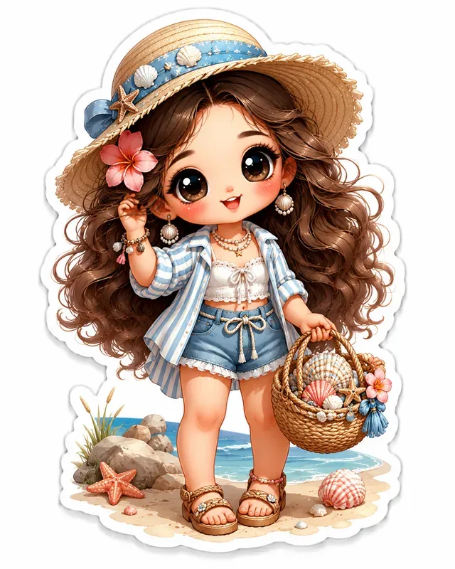 Kawaii Fashion Doll Sticker Cliparts