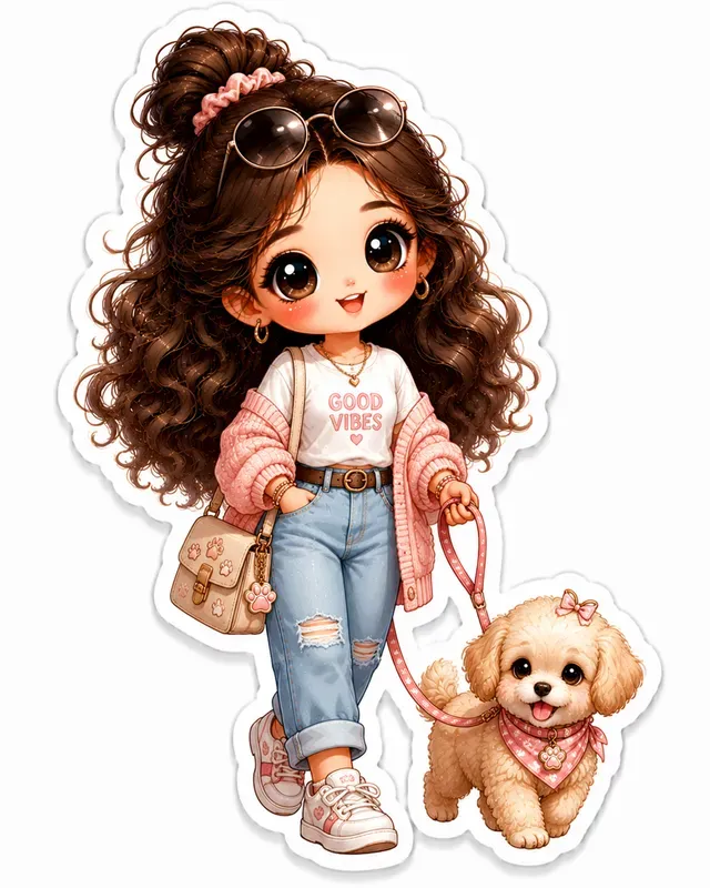 Kawaii Fashion Doll Sticker Cliparts