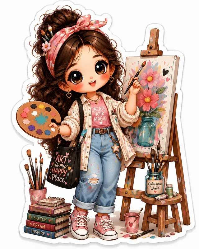 Kawaii Fashion Doll Sticker Cliparts