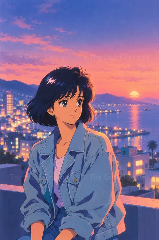 80s City Pop Anime Character Art