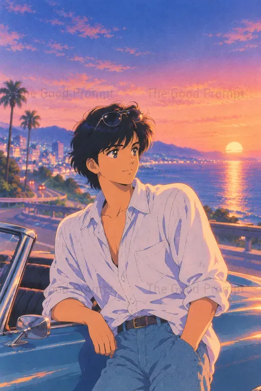 80s City Pop Anime Character Art